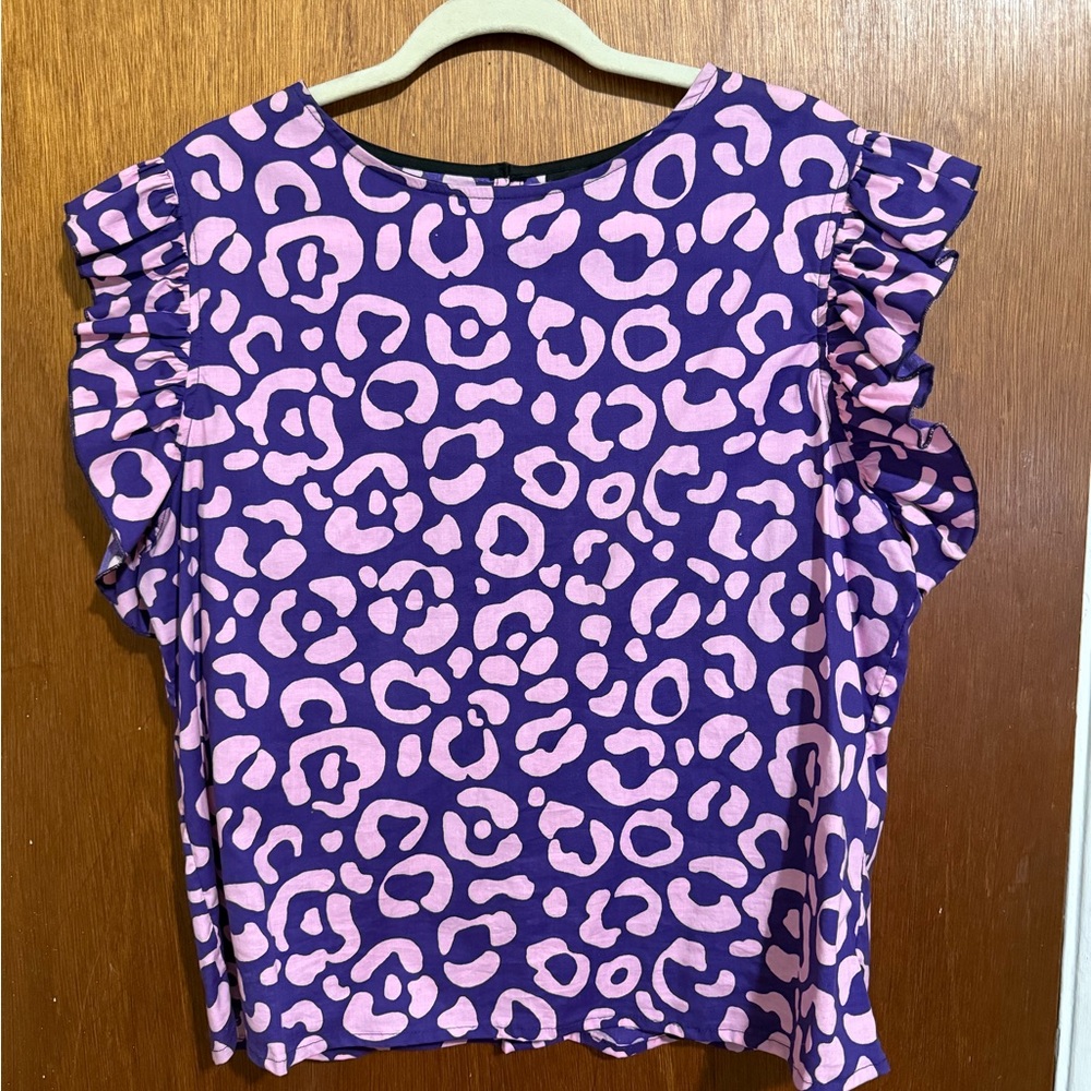 Nooworks Purple Cheetah Print Ruffle Sleeves top